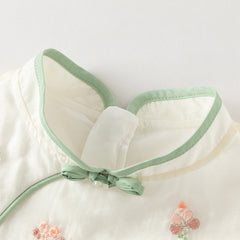 Dave&Bella Kids Girls Summer Milk White Chinese-style Embroidery Turtle Mesh Skirt Suits