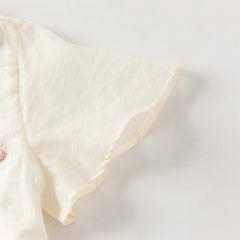 Dave&Bella Kids Girls Summer Milk White Chinese-style Embroidery Turtle Mesh Skirt Suits