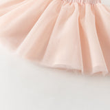 Dave&Bella Kids Girls Summer Milk White Chinese-style Embroidery Turtle Mesh Skirt Suits