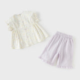 Dave&Bella Toddler Girls Summer Beige Butterfly Print Chinese-style Sleeveless Outfit Sets