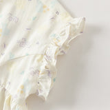 Dave&Bella Toddler Girls Summer Beige Butterfly Print Chinese-style Sleeveless Outfit Sets