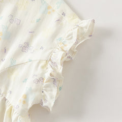 Dave&Bella Toddler Girls Summer Beige Butterfly Print Chinese-style Sleeveless Outfit Sets
