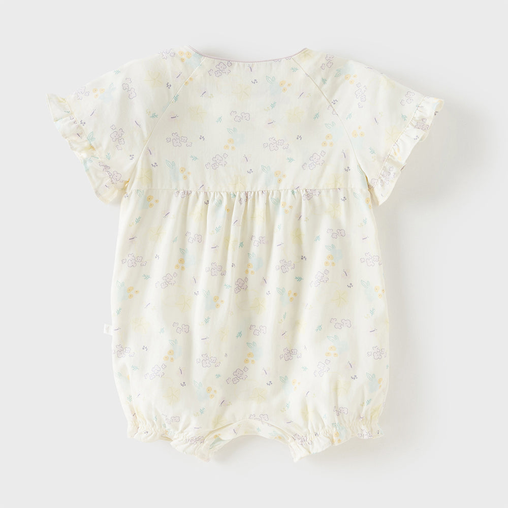 Dave&Bella Baby Girls Summer Beige Butterfly Print Soft Indoor Rompers