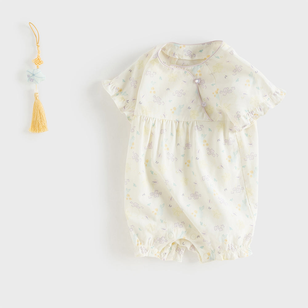 Dave&Bella Baby Girls Summer Beige Butterfly Print Soft Indoor Rompers