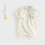 Dave&Bella Baby Girls Summer Beige Butterfly Print Soft Indoor Rompers