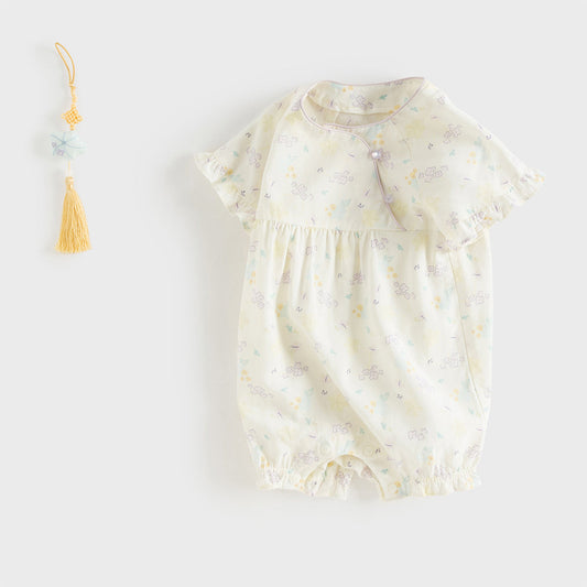 Dave&Bella Baby Girls Summer Beige Butterfly Print Soft Indoor Rompers