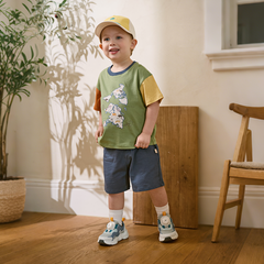 Dave&Bella Summer Toddler Boys Green Map Print Pure Cotton Top Short Sets