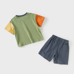 Dave&Bella Summer Toddler Boys Green Map Print Pure Cotton Top Short Sets