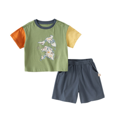 Dave&Bella Summer Toddler Boys Green Map Print Pure Cotton Top Short Sets