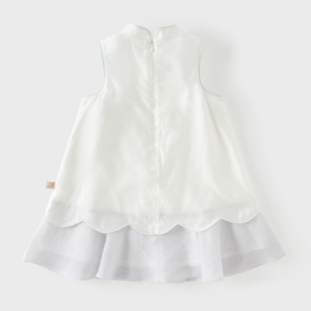 Dave&Bella Summer Toddler Girls White Chinese Style Party A-line Dress(wallet bag)