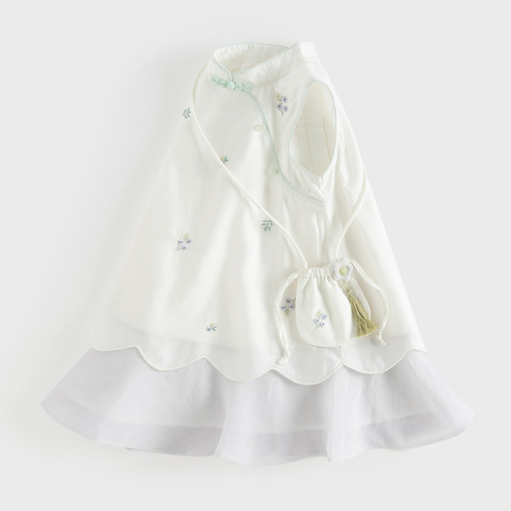Dave&Bella Summer Toddler Girls White Chinese Style Party A-line Dress(wallet bag)