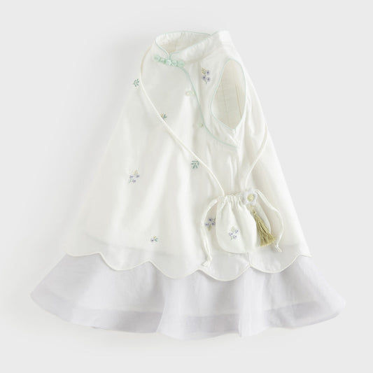 Dave&Bella Summer Toddler Girls White Chinese Style Party A-line Dress(wallet bag)