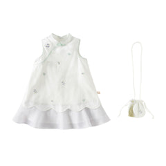 Dave&Bella Summer Toddler Girls White Chinese Style Party A-line Dress(wallet bag)