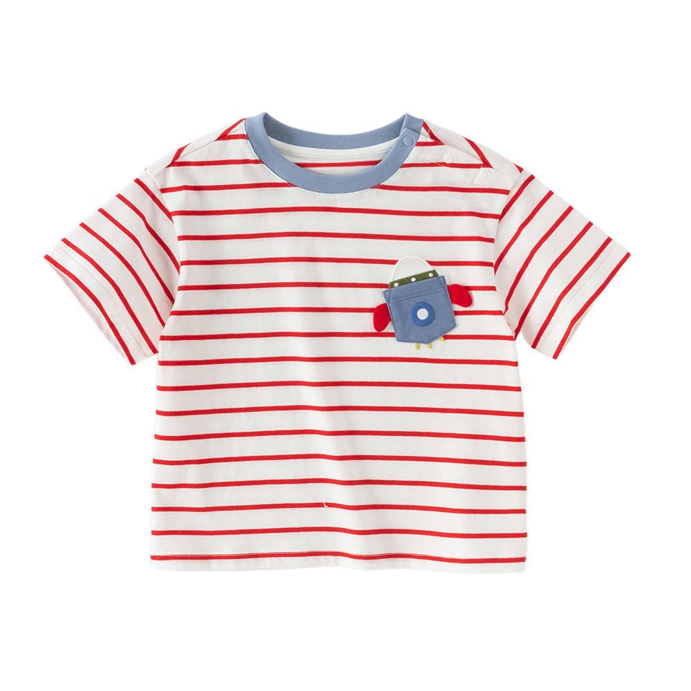 Dave&Bella Toddler Boys Summer Fashion Striped Red/Blue Breathable Casual T-shirts