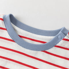 Dave&Bella Toddler Boys Summer Fashion Striped Red/Blue Breathable Casual T-shirts