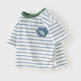 Dave&Bella Toddler Boys Summer Fashion Striped Red/Blue Breathable Casual T-shirts