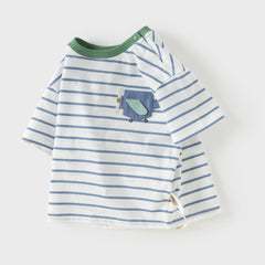 Dave&Bella Toddler Boys Summer Fashion Striped Red/Blue Breathable Casual T-shirts