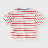 Dave&Bella Toddler Boys Summer Fashion Striped Red/Blue Breathable Casual T-shirts