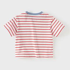 Dave&Bella Toddler Boys Summer Fashion Striped Red/Blue Breathable Casual T-shirts