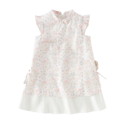 Dave&Bella Toddler Girls Summer Floral Print Turtle Elegant Chinese-style Party Dress