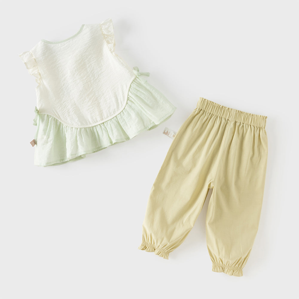 Dave&Bella Toddler Girls Summer Cute Green Sleeveless Casual Top Jogger Pant Suits