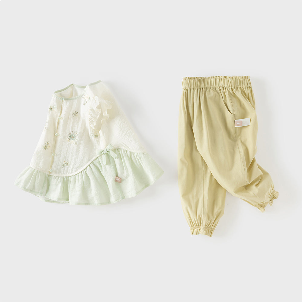Dave&Bella Toddler Girls Summer Cute Green Sleeveless Casual Top Jogger Pant Suits
