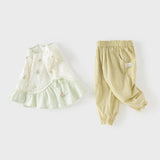 Dave&Bella Toddler Girls Summer Cute Green Sleeveless Casual Top Jogger Pant Suits