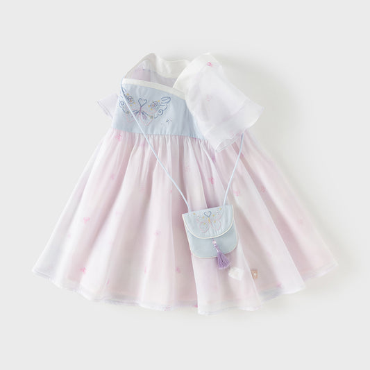 Dave&Bella Toddler Girls Summer Butterfly Print Chinese-style Mesh Dress(wallet bag)