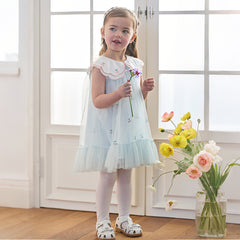 Dave&Bella Summer Toddler Girls Elegant Light Blue Lightweight Breathable Soft Mesh Dress