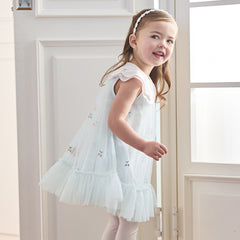 Dave&Bella Summer Toddler Girls Elegant Light Blue Lightweight Breathable Soft Mesh Dress