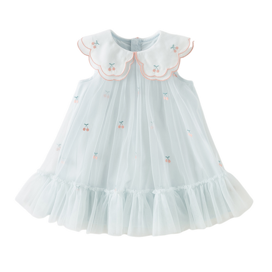 Dave&Bella Summer Toddler Girls Elegant Light Blue Lightweight Breathable Soft Mesh Dress