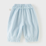 Dave&Bella Toddler Girls Summer Stylish Blue White Plaid Straight-leg Wide Soft Mesh Pants