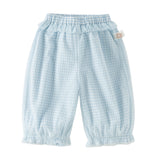 Dave&Bella Toddler Girls Summer Stylish Blue White Plaid Straight-leg Wide Soft Mesh Pants