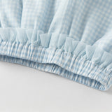Dave&Bella Toddler Girls Summer Stylish Blue White Plaid Straight-leg Wide Soft Mesh Pants