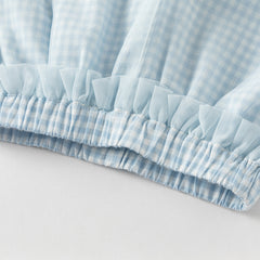 Dave&Bella Toddler Girls Summer Stylish Blue White Plaid Straight-leg Wide Soft Mesh Pants