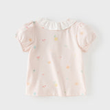 Dave&Bella Summer Toddler Girls Sweet Pink Print Soft Stretchable College-style Polos