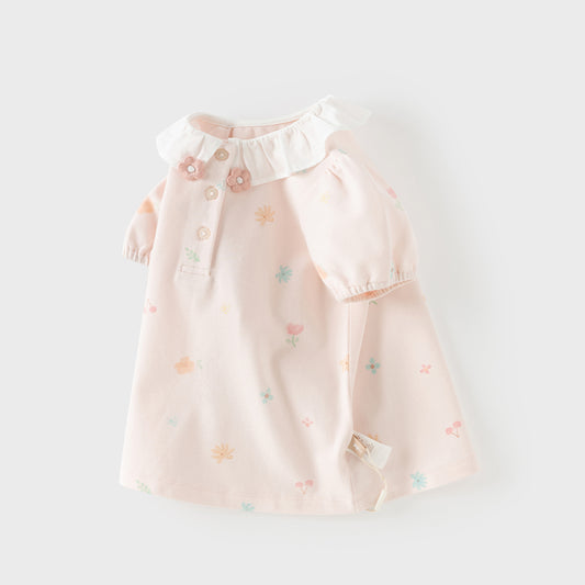 Dave&Bella Summer Toddler Girls Sweet Pink Print Soft Stretchable College-style Polos