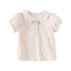 Dave&Bella Summer Toddler Girls Sweet Pink Print Soft Stretchable College-style Polos