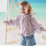 Dave&Bella Summer Toddler Girls Purple Hooded Lightweight Cape-style Sunscreen Jackets