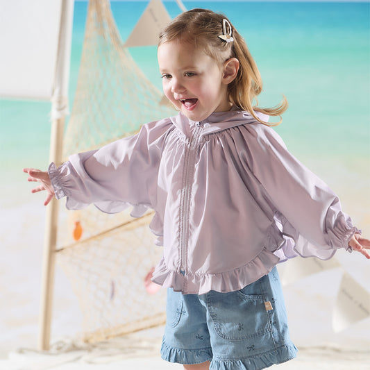 Dave&Bella Summer Toddler Girls Purple Hooded Lightweight Cape-style Sunscreen Jackets