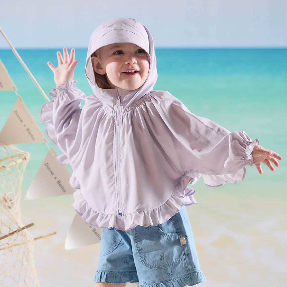 Dave&Bella Summer Toddler Girls Purple Hooded Lightweight Cape-style Sunscreen Jackets