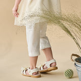 Dave&Bella Toddler Girls Summer Versatile Beige/Purple Stretchable Soft Pants