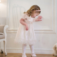 Dave&Bella Summer Toddler Girls Adorable Light Pink Flutter Sleeve Soft Mesh Dress