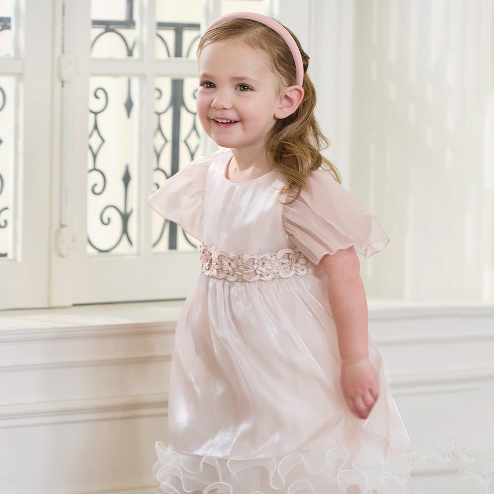 Dave&Bella Summer Toddler Girls Adorable Light Pink Flutter Sleeve Soft Mesh Dress