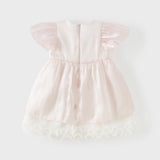 Dave&Bella Summer Toddler Girls Adorable Light Pink Flutter Sleeve Soft Mesh Dress