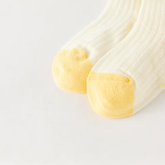 Dave&Bella Children Girls Summer Yellow Pink Soft Color-blocked Short Socks[Pack of 2]