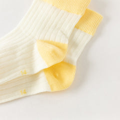 Dave&Bella Children Girls Summer Yellow Pink Soft Color-blocked Short Socks[Pack of 2]
