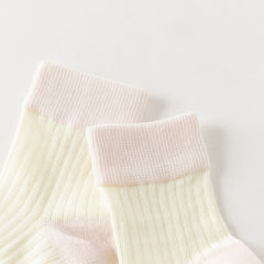 Dave&Bella Children Girls Summer Yellow Pink Soft Color-blocked Short Socks[Pack of 2]