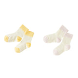 Dave&Bella Children Girls Summer Yellow Pink Soft Color-blocked Short Socks[Pack of 2]