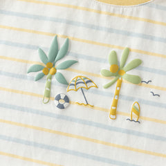 Dave&Bella Summer Toddler Boys Yellow Striped Cute Print Comfortable Sleeveless Sets